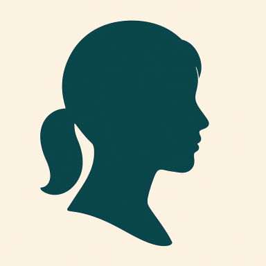 Silhouette of a woman’s profile with a ponytail on a light background.
