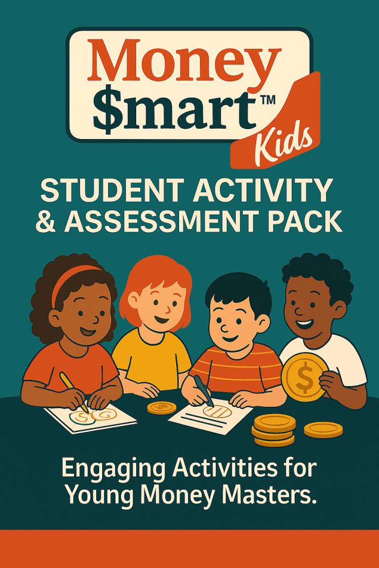 Four children engaged in activities, focusing on money skills and assessments.